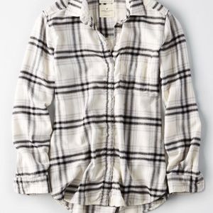 Cream White and Black Button Up Flannel